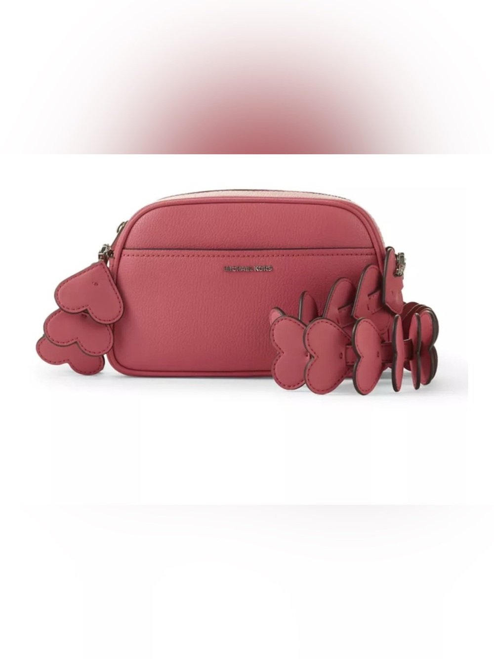 Michael Kors Rosewood Pebbled Leather Crossbody with Heart Charm Strap. So 🥰
